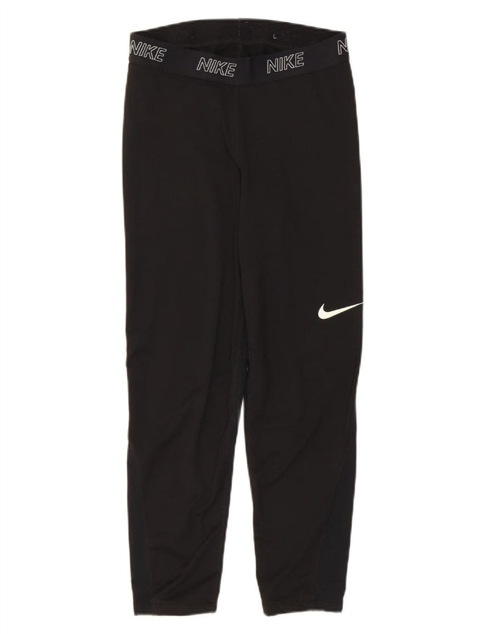 NIKE Womens Dri Fit Crop Graphic Leggings UK 12 Medium  Black