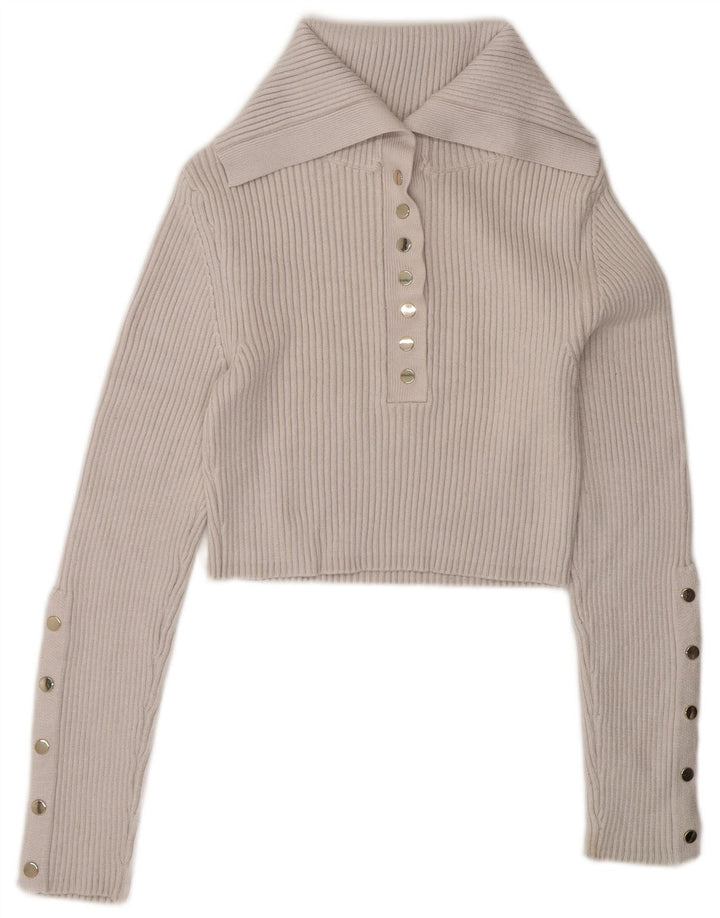 Zara Γυναικείο Crop Top μακρυμάνικο UK 12 μεσαία λευκή βισκόζη