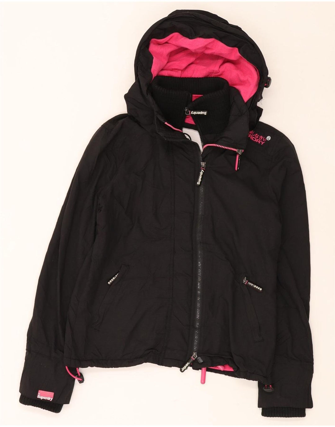 SUPERDRY Γυναικείο Windcheater με κουκούλα Windbreaker Jacket UK 14 Medium Black
