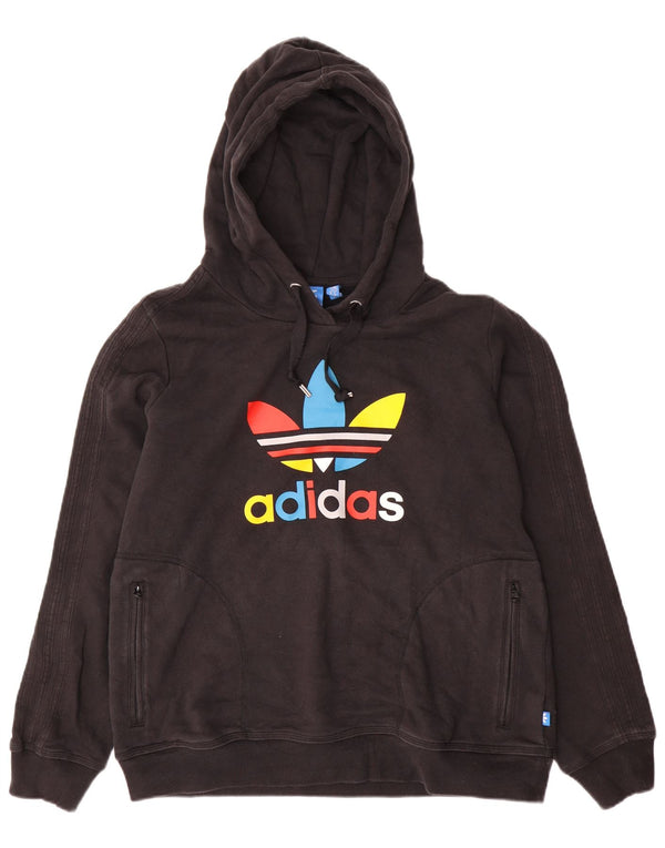 Adidas Γυναικείο Γραφικό Hoodie Jumper UK 22 3XL Μαύρο βαμβακερό
