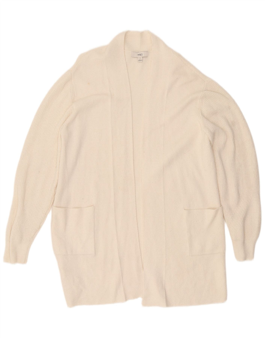 Marks & Spencer Γυναικείο Longline ανοιχτό πουλόβερ ζακέτα UK 16 Large Off White