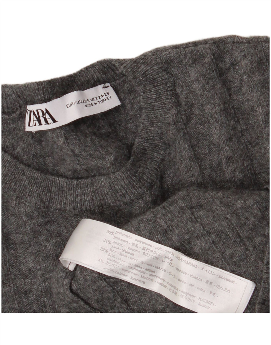 ZARA γυναικείο πουλόβερ υπερμεγέθη Crew Neck Jumper UK 6 XS Grey Polyamide