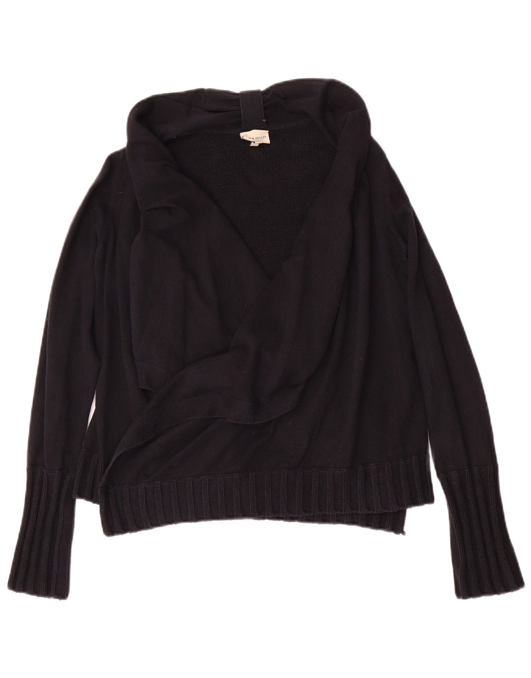 KAREN MILLEN Γυναικείο ανοιχτό πουλόβερ ζακέτα UK 2 2XS μαύρο βαμβακερό