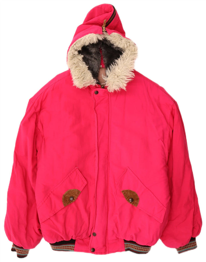 VINTAGE Γυναικείο Oversized γραφικό τζάκετ αντιανεμικό UK 14 Medium Pink