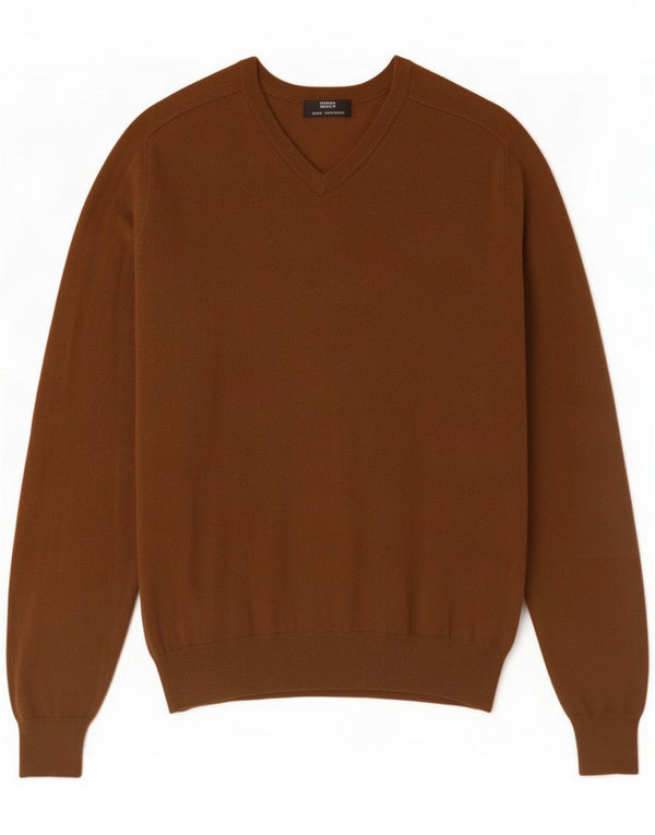 Ανδρικό πουλόβερ Marks & Spencer V-Neck Jumper Μεσαίο Καφέ Κασμίρ