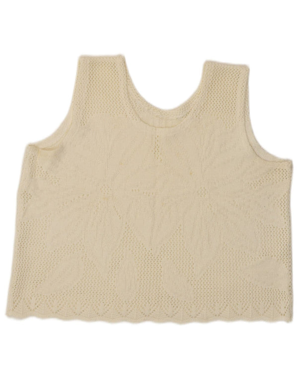 Vintage γυναικείο Crop Vest Tank Top UK 16 Large Off White Floral