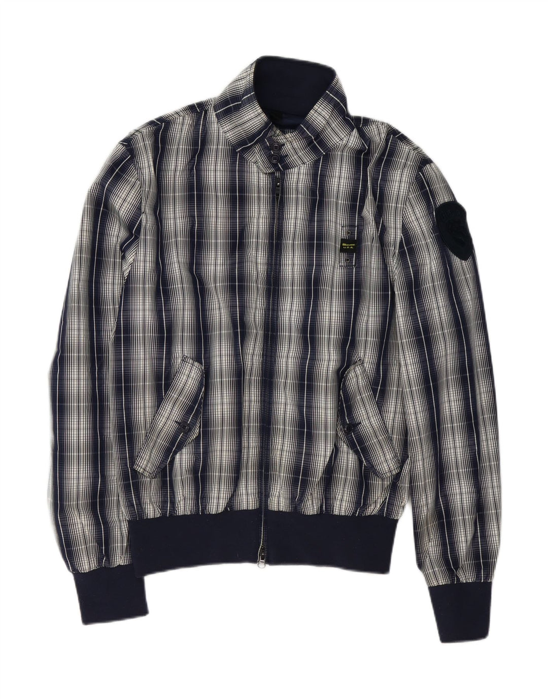 Blauer Mens Bomber Jacket UK 42 XL Navy Blue Check Polyester