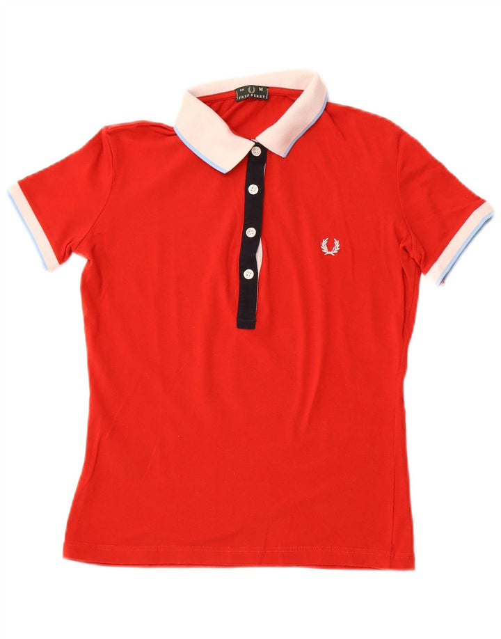 FRED PERRY Γυναικείο μπλουζάκι ράγκμπι πόλο UK 12 μεσαίο κόκκινο βαμβακερό