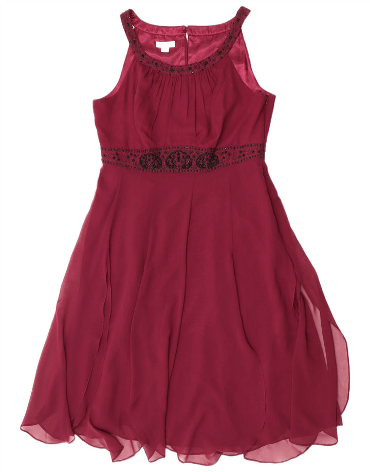 Monsoon γυναικείο αμάνικο φόρεμα A-Line UK 16 Large Maroon Πολυεστέρας