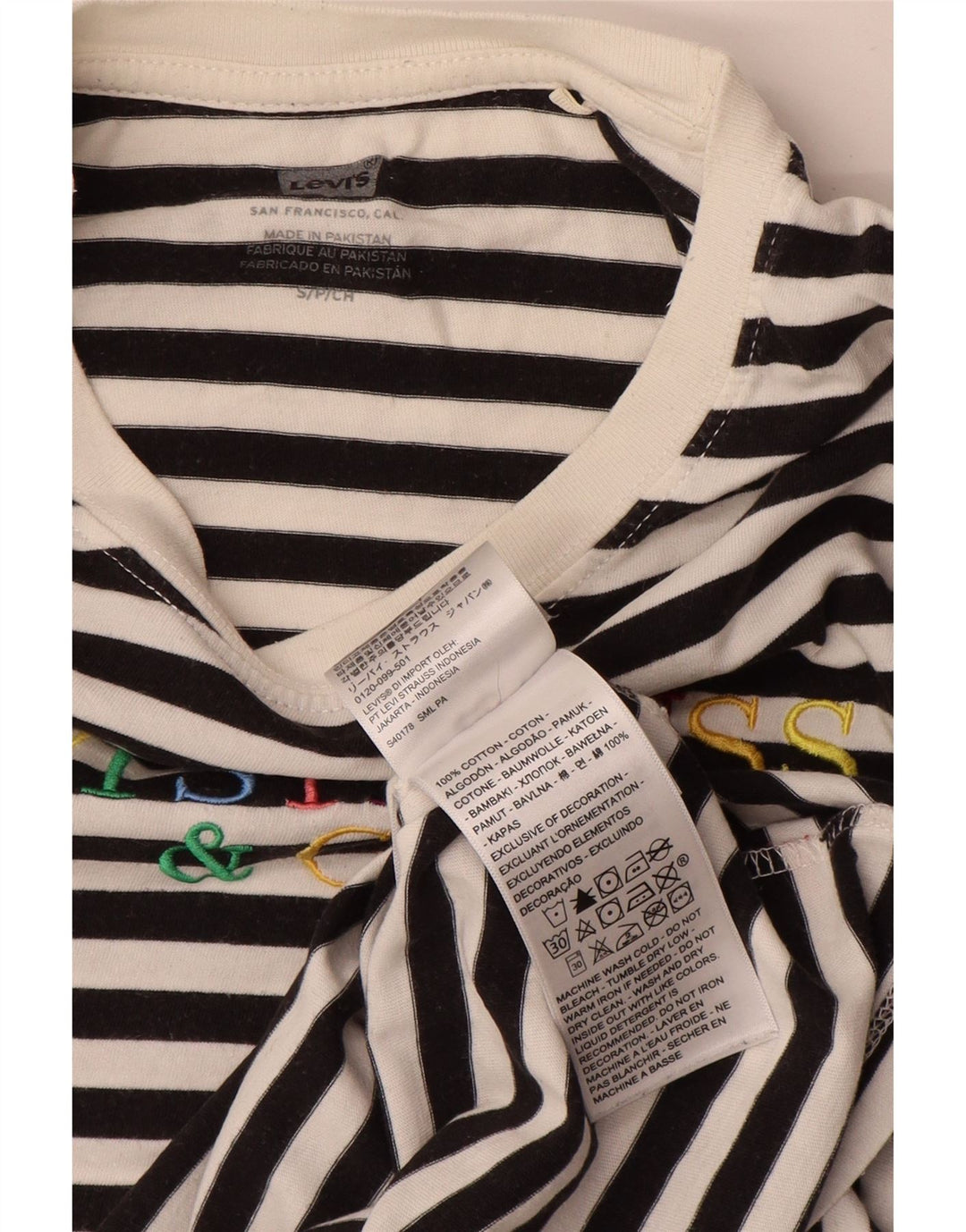 Levi's Womens Crop Graphic Top μακρυμάνικο UK 10 Small White ριγέ