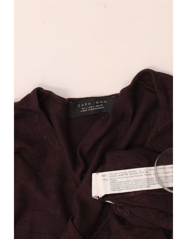 Ανδρικό πουλόβερ Zara με V λαιμόκοψη, μεγάλη καφέ βισκόζη