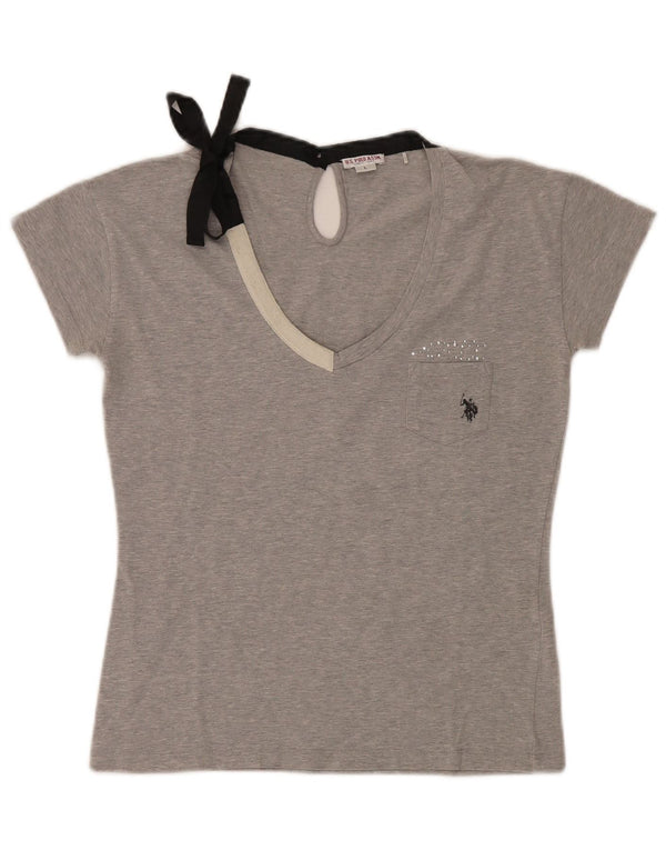 Πόλο Ασν. Γυναικείο T-Shirt Top UK 14 Large Grey Flecked Cotton