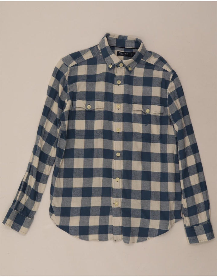 NAUTICA Mens Classic Fit Flannel Shirt Medium Navy Blue Check Cotton Vintage Nautica and Second-Hand Nautica from Messina Hembry 