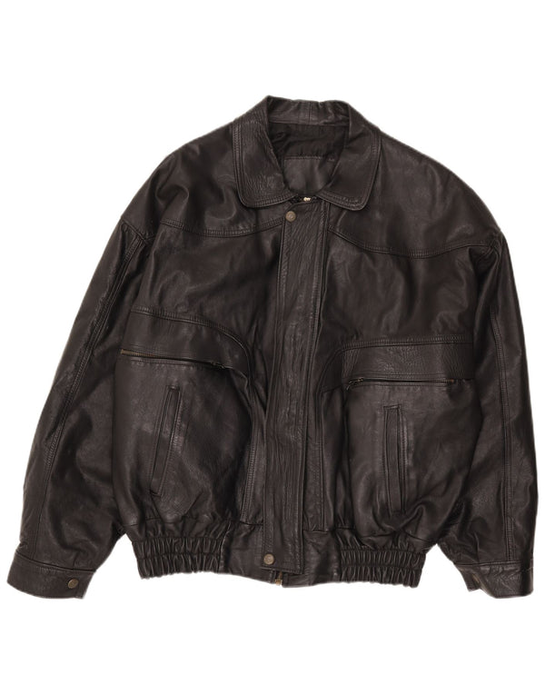 Vintage Ανδρικό Loose Fit Δερμάτινο Μπουφάν UK 40 Large Black Leather