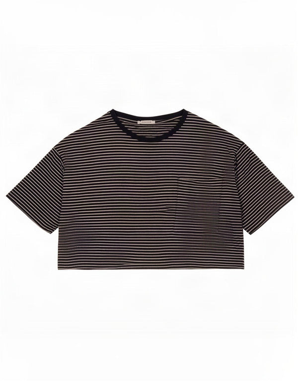 Zara Γυναικείο Trafaluc Crop T-Shirt Top 14 UK Medium Navy Blue ριγέ