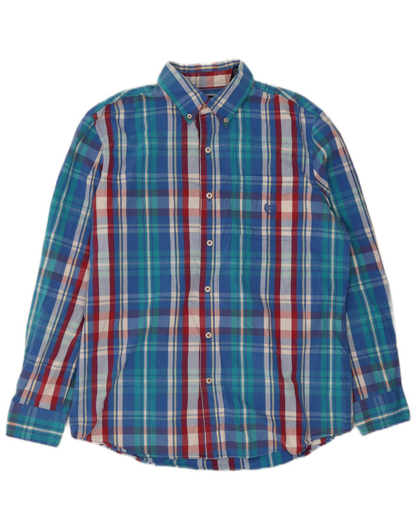 Chaps Ανδρικό πουκάμισο Easy Care Medium Blue Check Cotton