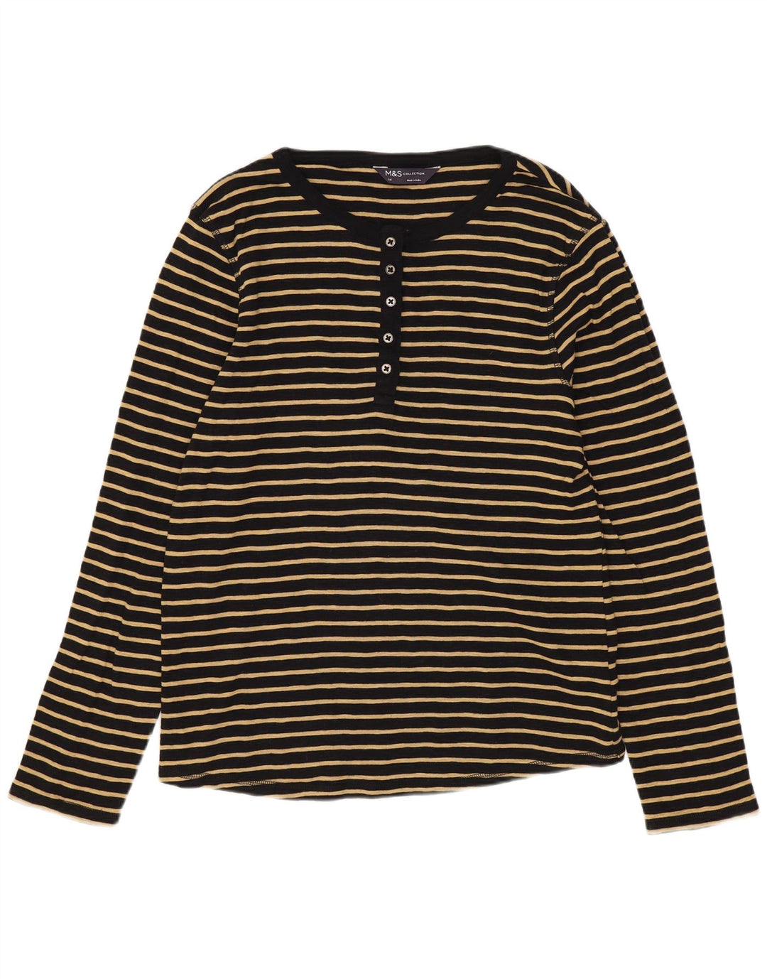 Marks & Spencer Γυναικείο τοπ μακρυμάνικο UK 14 μέτριο μαύρο ριγέ βαμβακερό