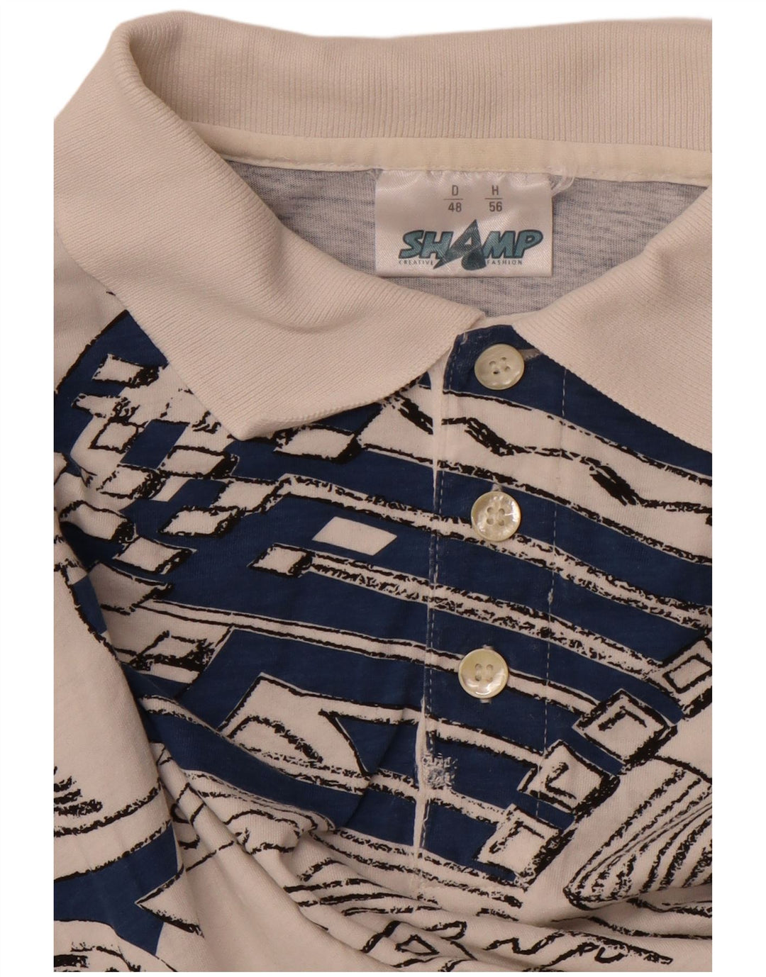 SHAMP Ανδρικό γραφικό μπλουζάκι πόλο EU 48 Μεσαίο λευκό γεωμετρικό βαμβάκι