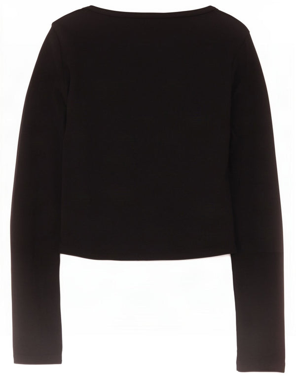 Zara Γυναικείο Crop Top Μακρύ μακρυμάνικο UK 14 Large μαύρο βαμβακερό