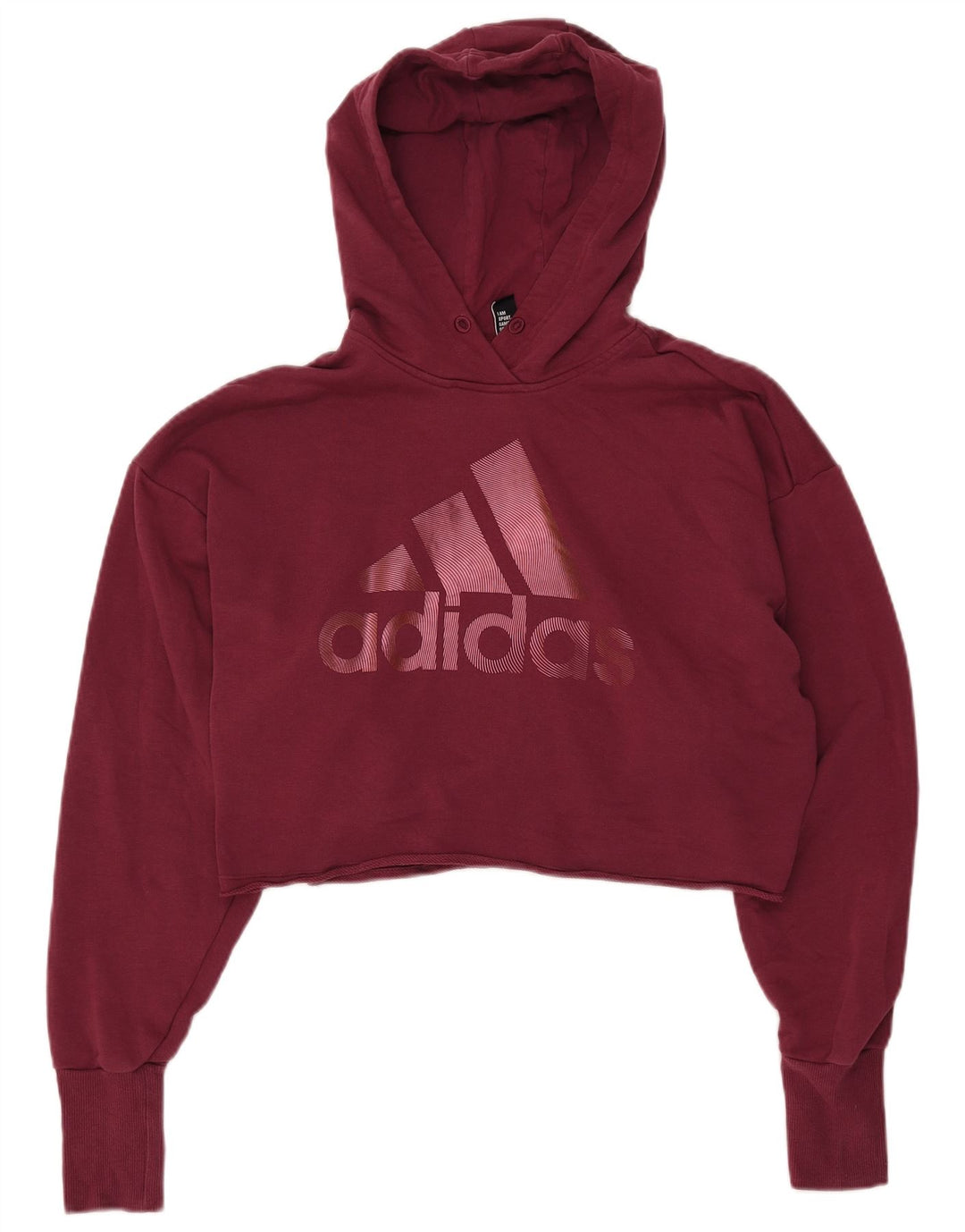 Γυναικεία ADIDAS Oversized Crop Graphic Hoodie Jumper UK 8/10 Small Burgundy