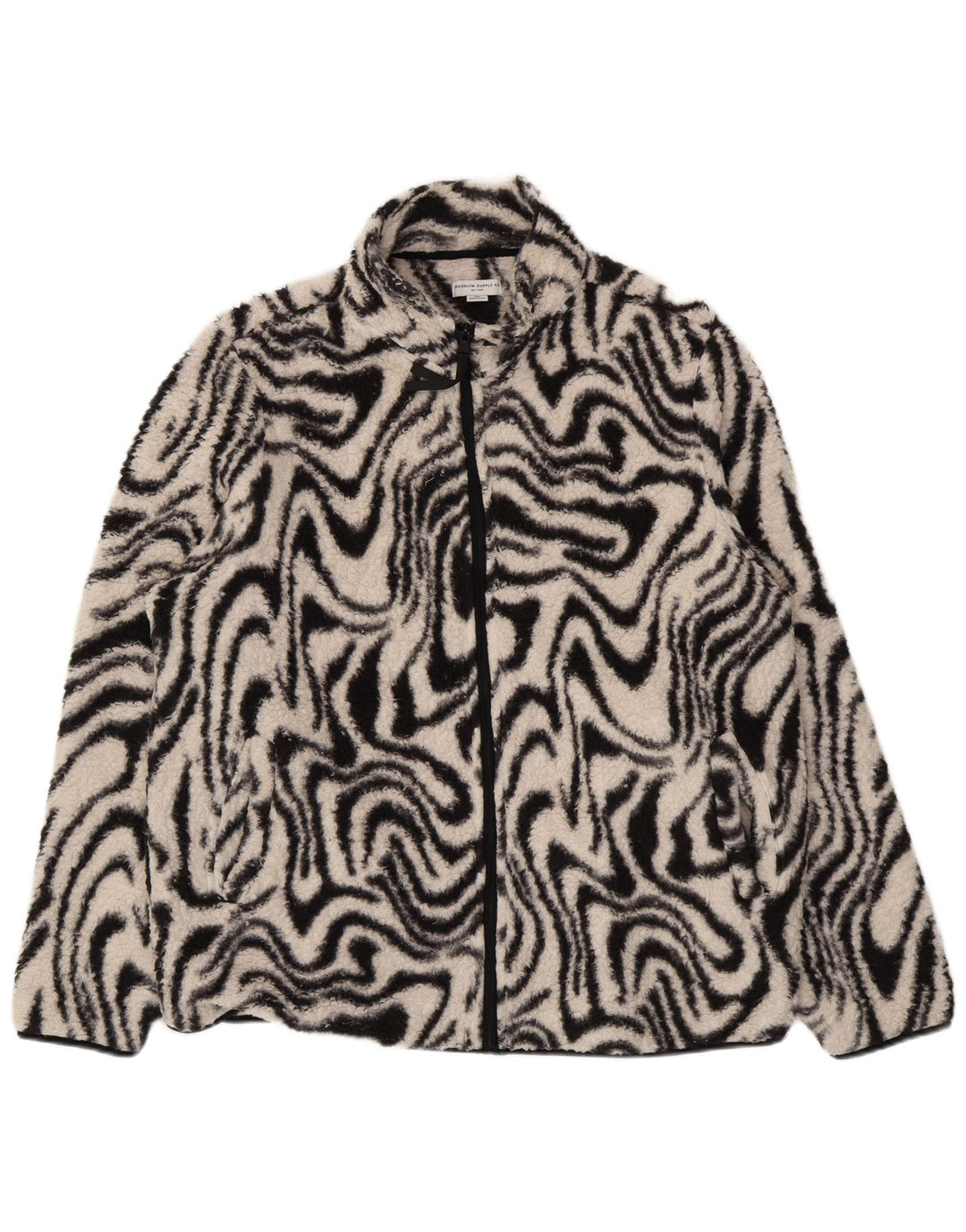 Vintage Γυναικείο Abstract Pattern Oversized Fleece Jacket UK 18 XL Μαύρο