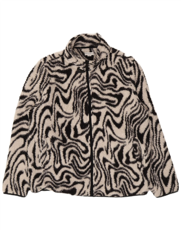 Vintage Γυναικείο Abstract Pattern Oversized Fleece Jacket UK 18 XL Μαύρο
