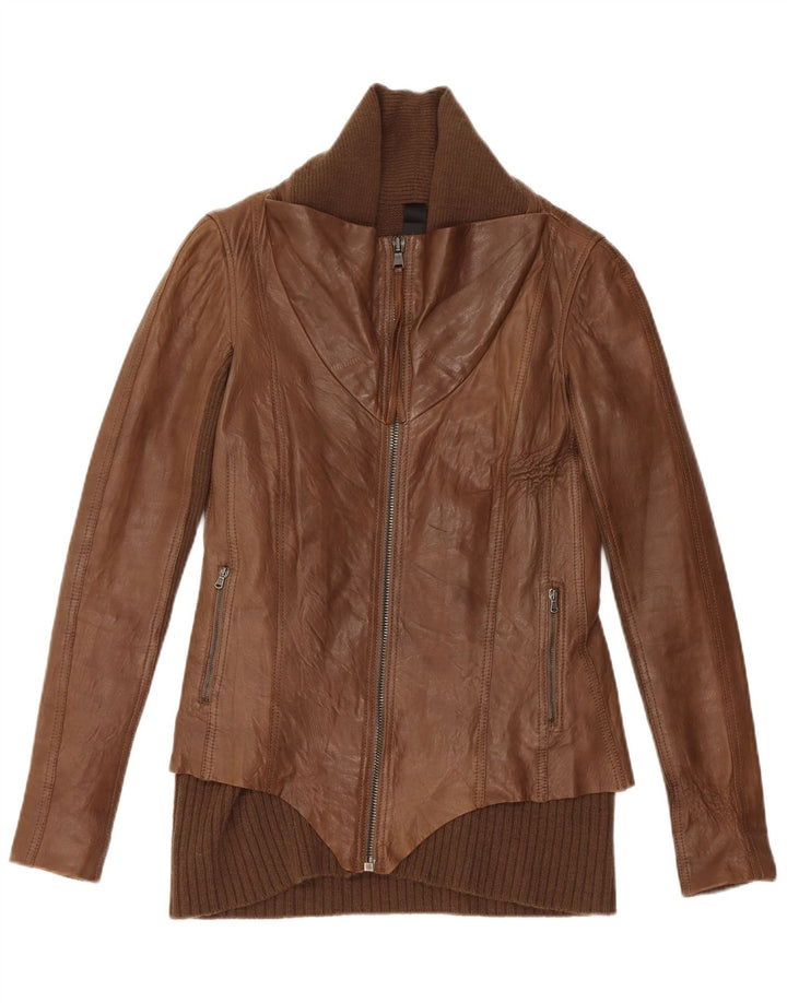 Vintage Γυναικείο Δερμάτινο Μπουφάν UK 10 Small Brown Δερμάτινο