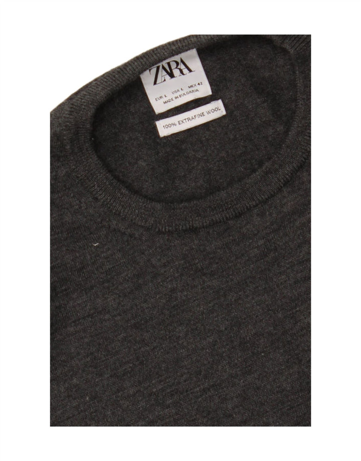 ZARA Mens Crew Neck Jumper Sweater Large Grey Wool Vintage Zara and Second-Hand Zara from Messina Hembry 