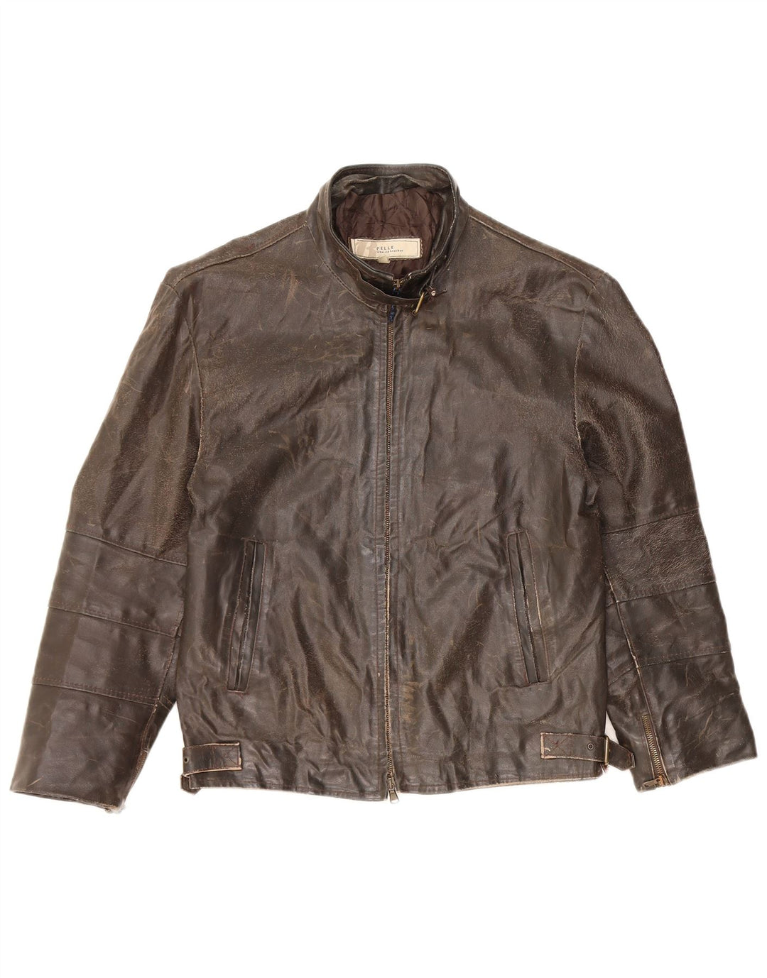 VINTAGE Γυναικείο Δερμάτινο Μπουφάν 3/4 μανίκι UK 14 Μεσαίο Καφέ Δερμάτινο