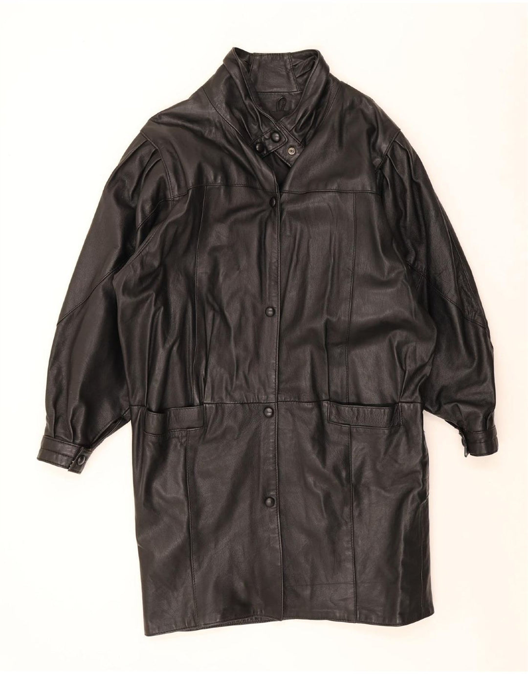 Vintage Γυναικείο Oversized Δερμάτινο Παλτό UK 10 Small Black