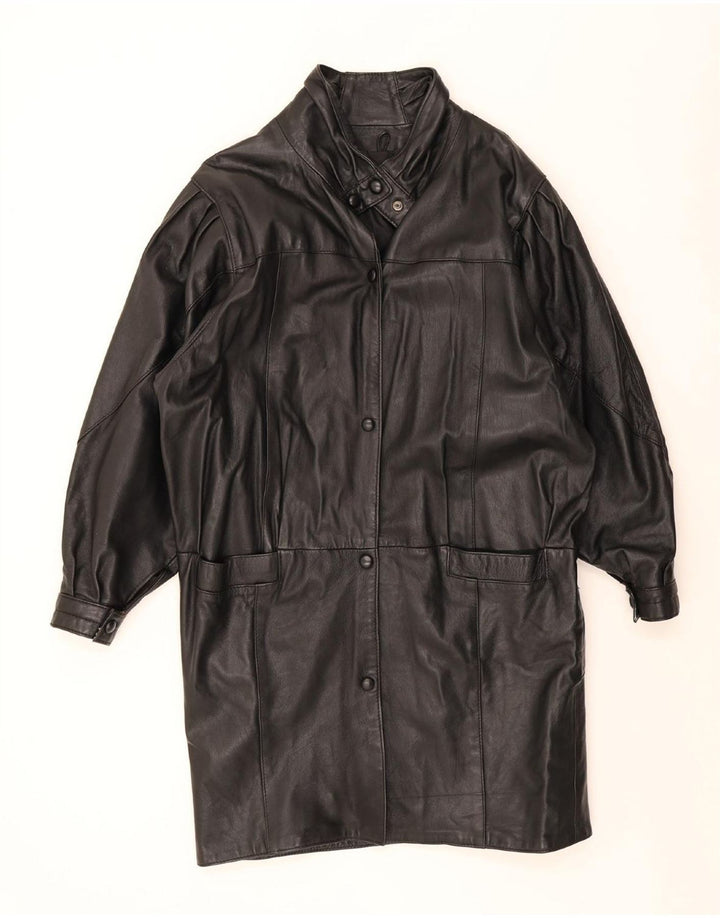 Vintage Γυναικείο Oversized Δερμάτινο Παλτό UK 10 Small Black