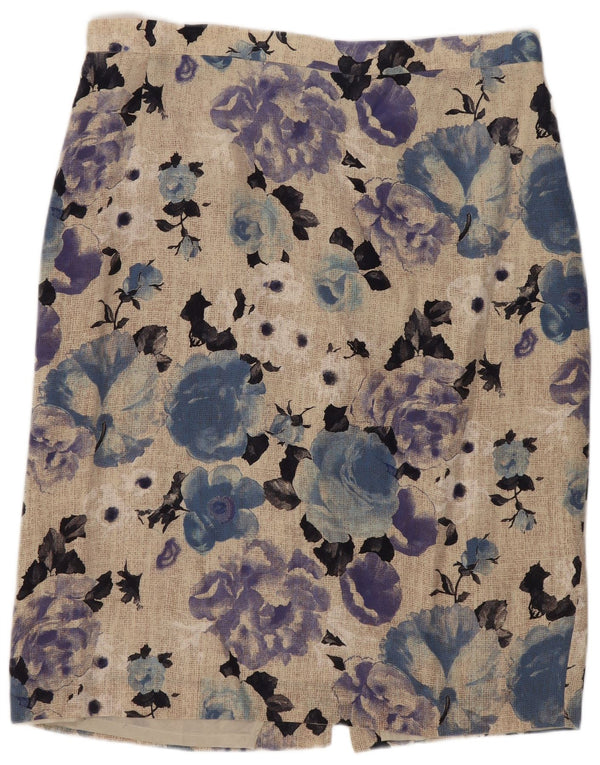 Vintage γυναικεία ίσια φούστα IT 48 XL W34 Πολύχρωμο Floral μετάξι