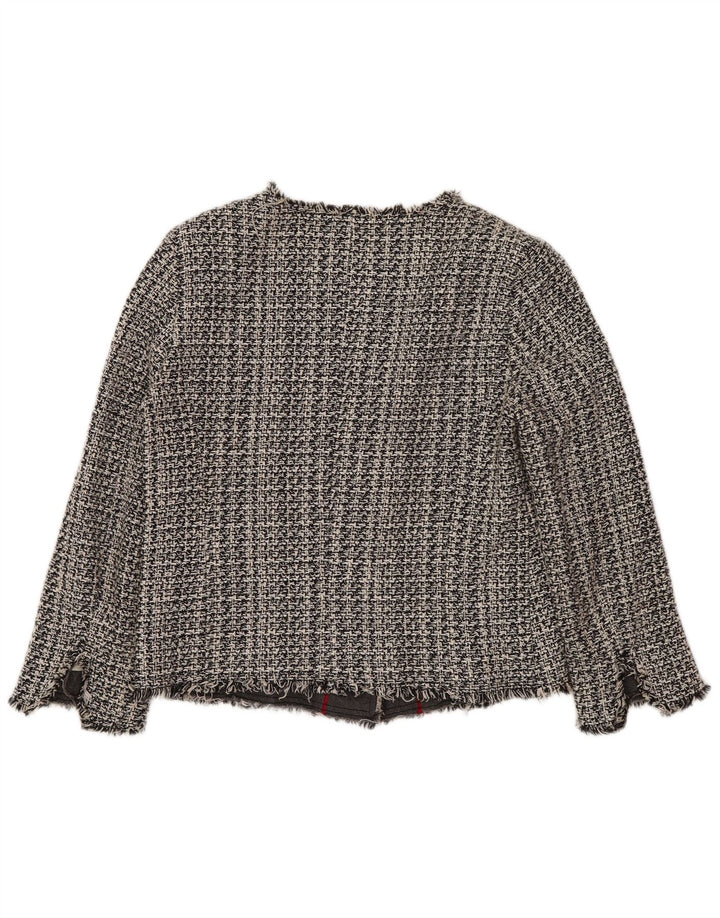 BENETTON Γυναικείο Crop Open Blazer Jacket UK 10 Small Grey Houndstooth