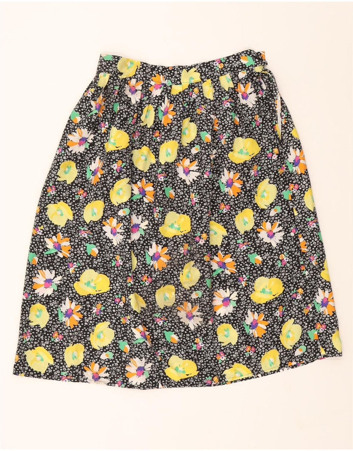 VINTAGE Womens Pleated Skirt W30 Medium Black Floral Vintage Vintage and Second-Hand Vintage from Messina Hembry 