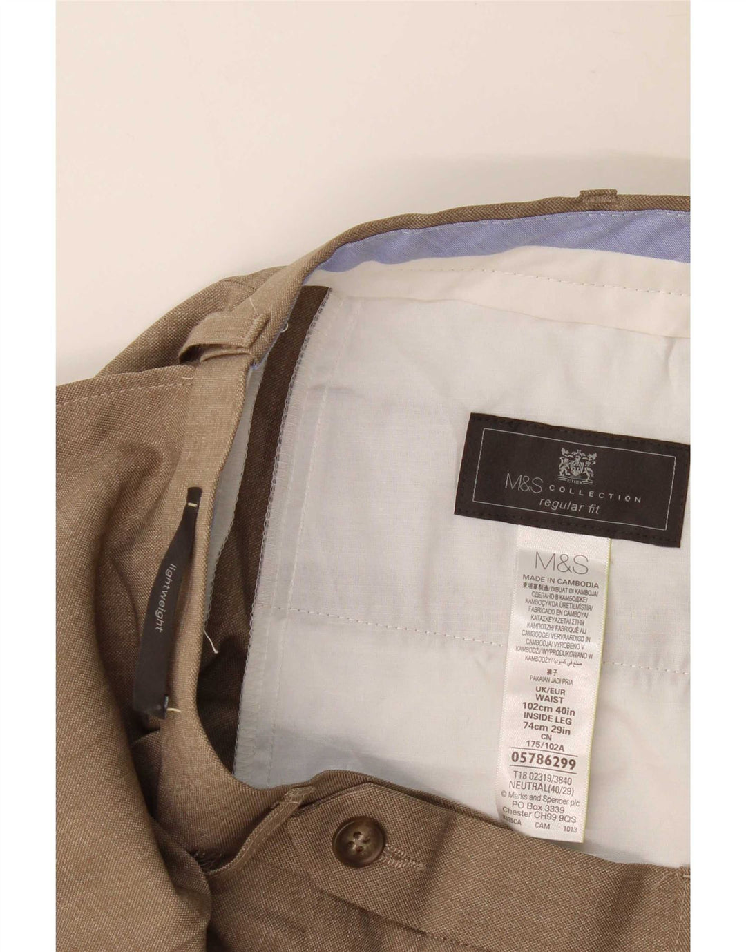 Marks & Spencer Ανδρικό παντελόνι με καρφίτσα W40 L29 Μπεζ πολυεστέρας