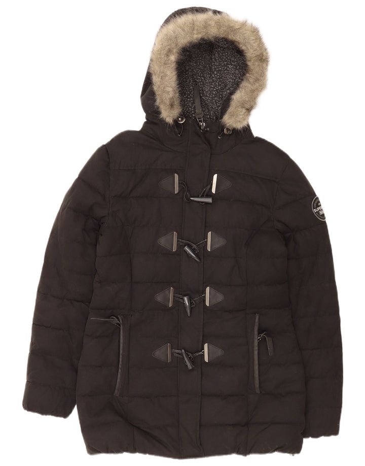 Superdry γυναικείο μπουφάν με κουκούλα UK 14 μεγάλο μαύρο πολυεστέρα