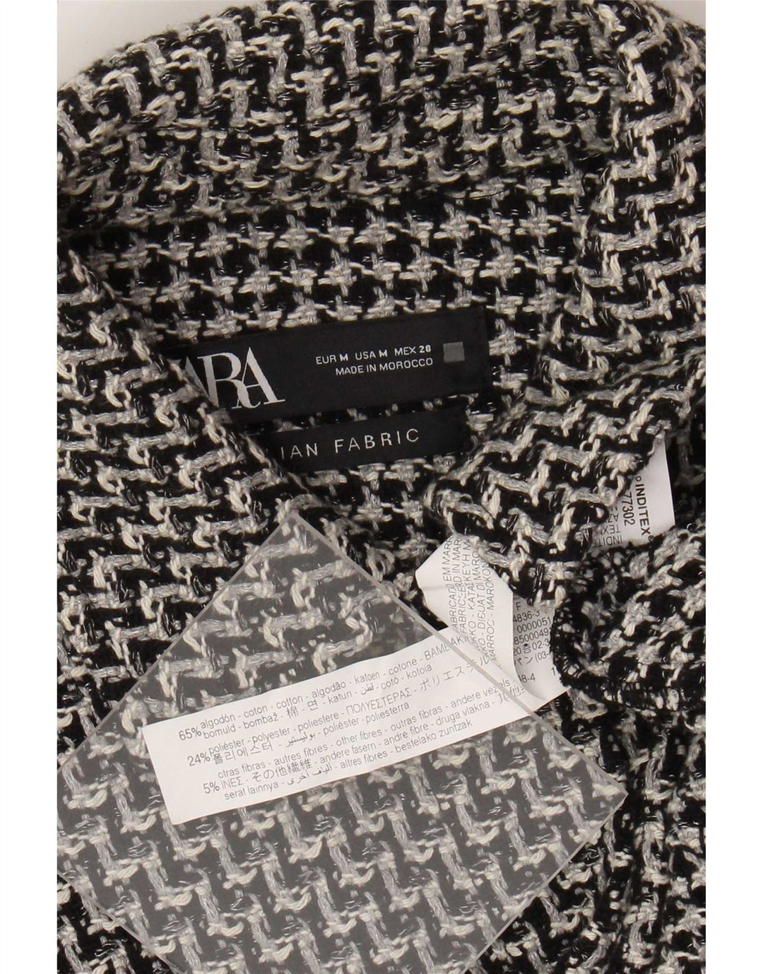Zara Γυναικείο Oversized Bomber Jacket UK 14 Medium Black Houndstooth Βαμβακερό