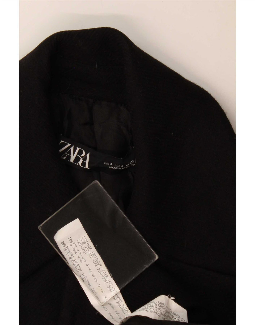 Zara Γυναικείο παλτό με διπλό στήθος UK 10 Small Black Wool