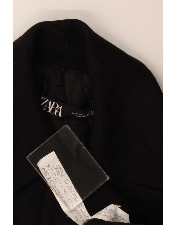 Zara Γυναικείο παλτό με διπλό στήθος UK 10 Small Black Wool