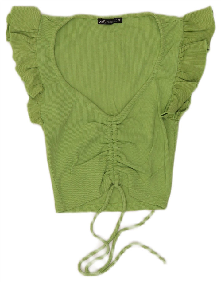 Zara Γυναικεία Μπλούζα Crop Top UK 8 Small Green