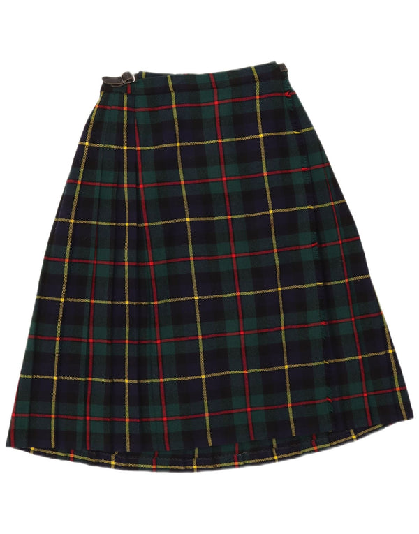 Vintage Γυναικεία Πλισέ Wrap Φούστα EU 40 Medium W30 Πράσινο καρό μαλλί