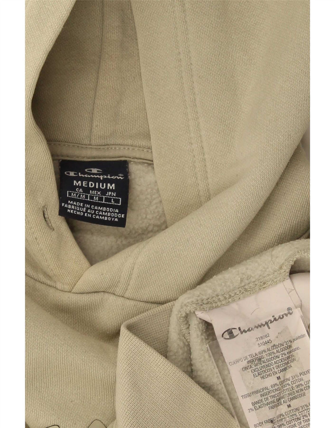Champion Mens Graphic Hoodie Jumper Medium Khaki Cotton