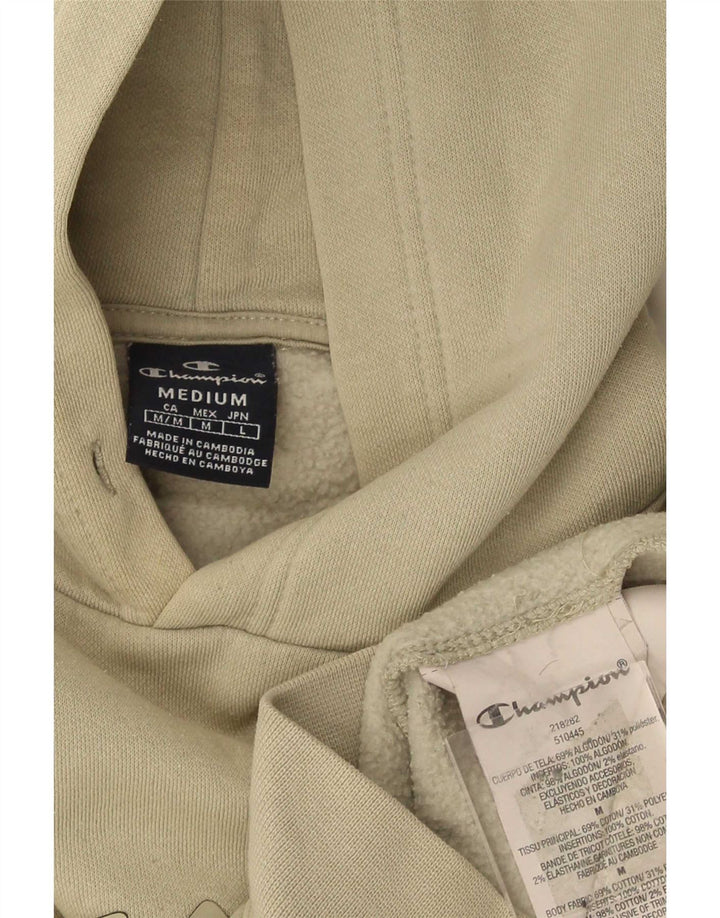 Champion Mens Graphic Hoodie Jumper Medium Khaki Cotton