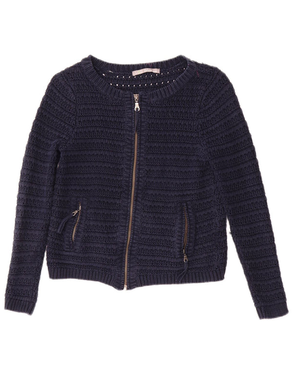 Marks & Spencer Womens Crop Cardigan Sweater UK 8 Small Navy Blue Cotton