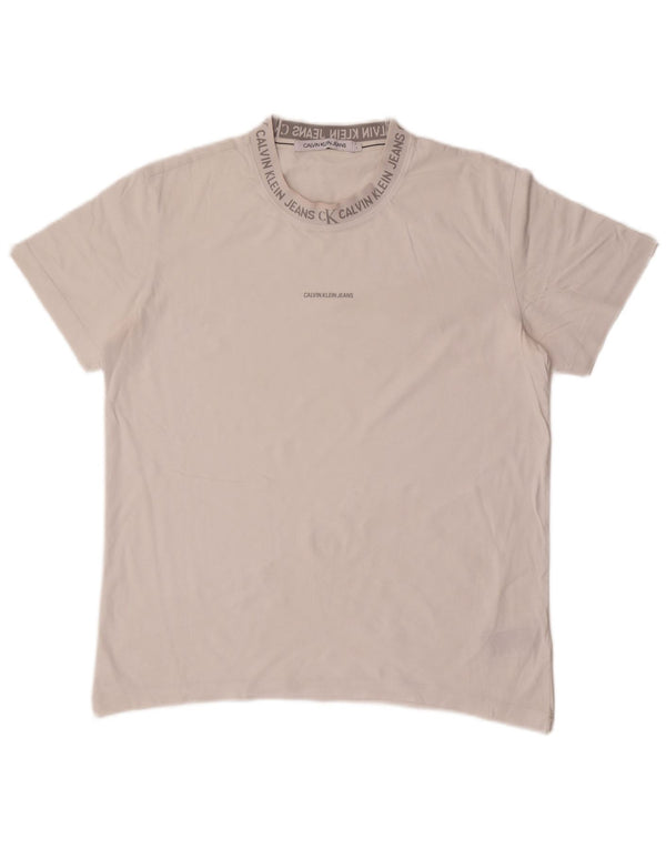 Calvin Klein Jeans Ανδρικό γραφικό T-Shirt Top μεγάλο λευκό βαμβακερό