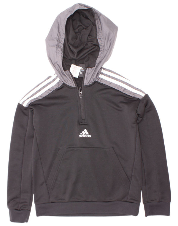 Adidas Boys Aeroready Zip Neck Hoodie Jumper 9-10 Years Black Colourblock