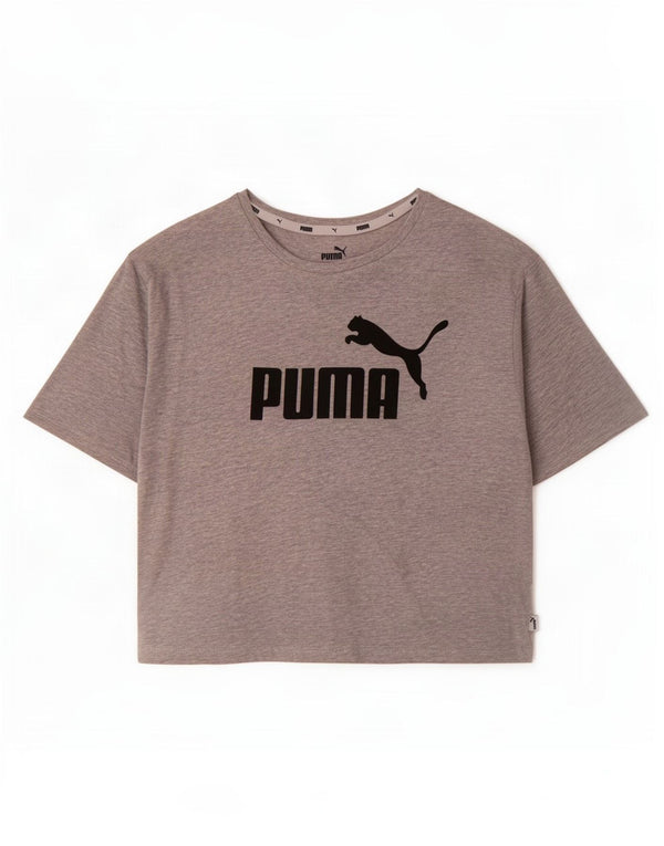 Γυναικείο γραφικό μπλουζάκι Puma Crop Top UK 12 Βαμβακερό μεσαίο γκρι
