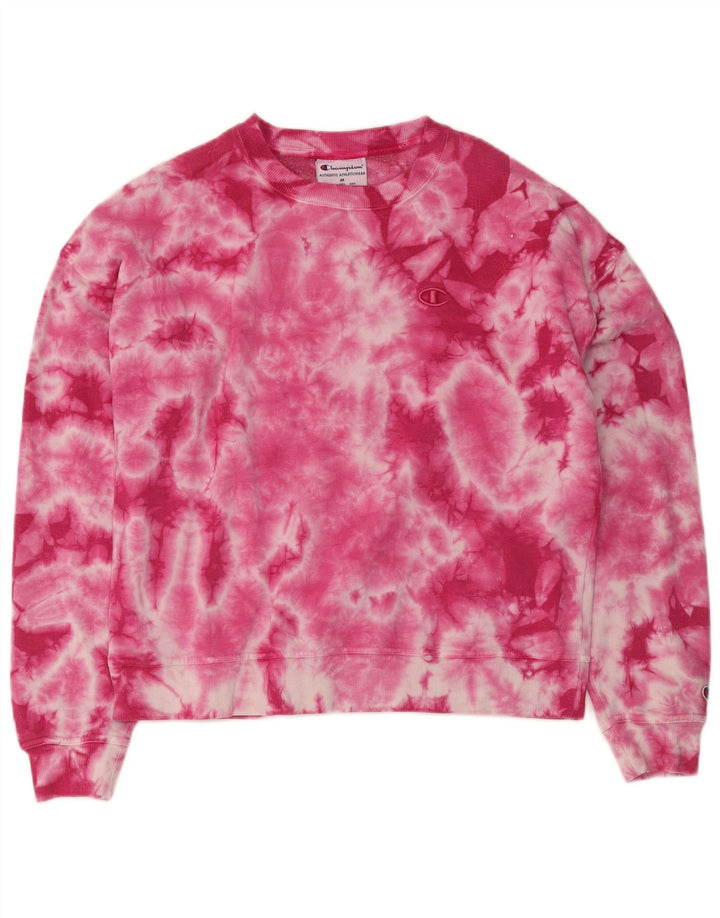 Champion Womens Oversized Φούτερ Jumper UK 14 Medium Pink Tie Dye