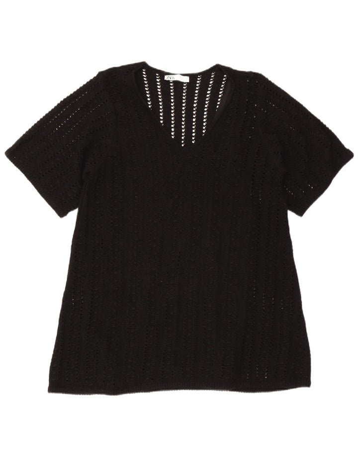 Zara Γυναικεία Μπλούζα Oversized Top UK 10 Small Black Polyester