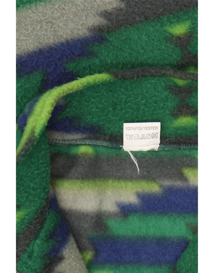 Vintage ανδρικό φερμουάρ Fleece Jumper Μεγάλο πράσινο γεωμετρικό πολυεστέρα